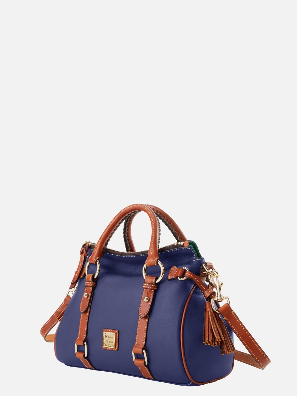 Dooney & Bourke Navy Leather Satchel with Brown Trim - Picture 3 of 5
